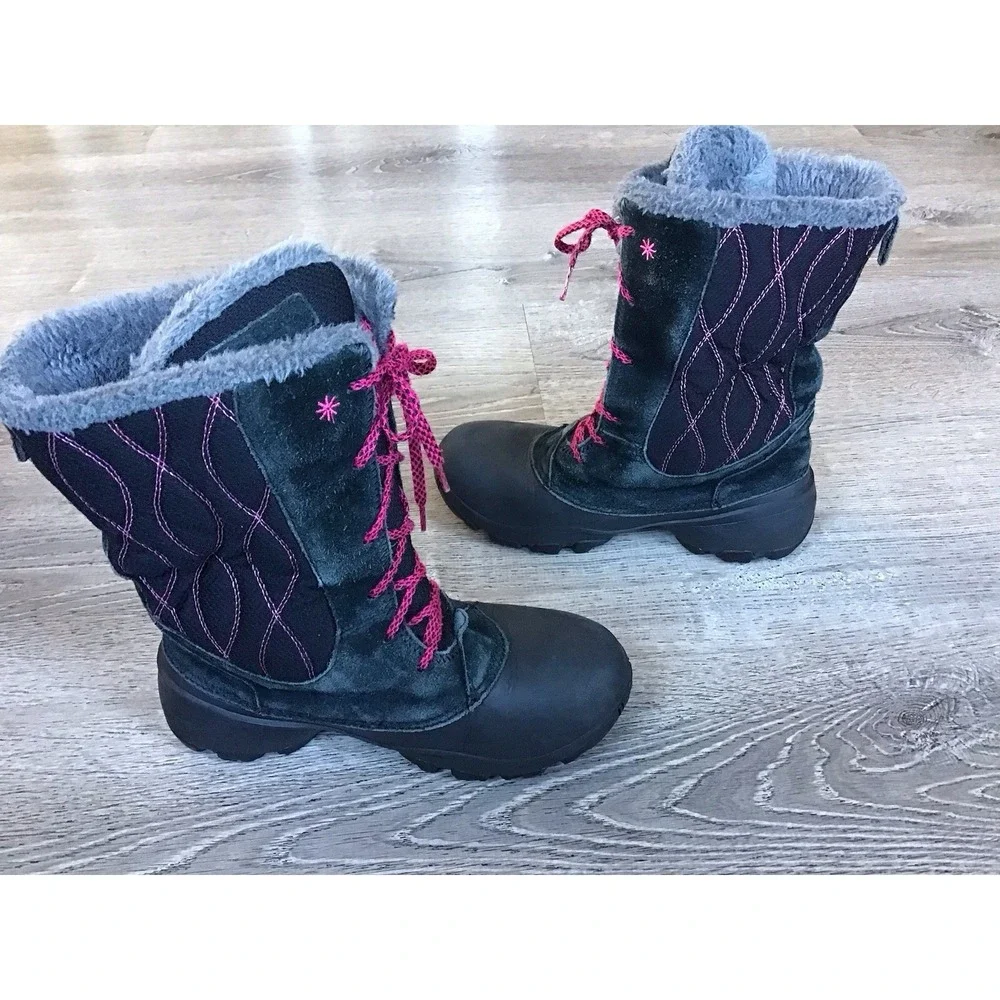 Columbia Boots Youth Size 5 Canyon Snow Winter Black Pink Omni Heat BY1310-010